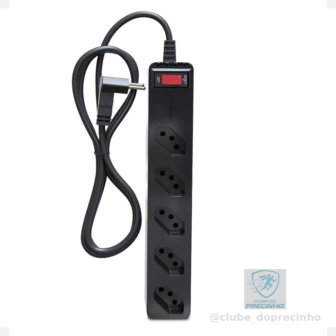 Filtro de linha com protetor contra surtos (DPS) - 127/220 volts - 10 amperes - 5 tomadas - 3 pinos - iCLAMPER Energia 5 - LCF - Preto