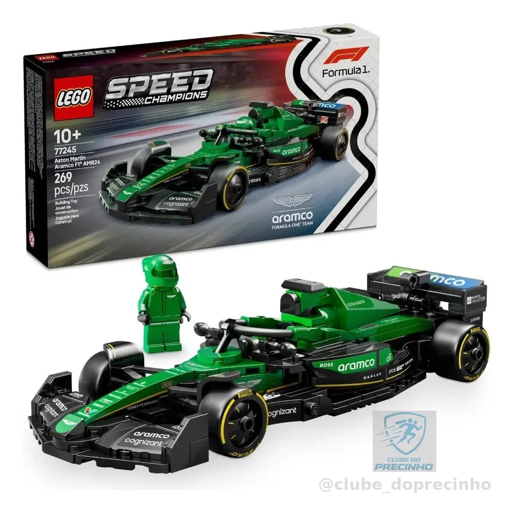 LEGO Speed Champions Carro de Corrida Aston Martin Aramco F1 AMR24 77245; Carro de Fórmula 1