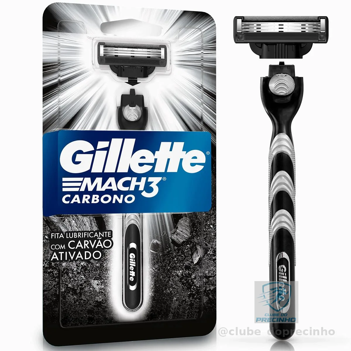 Gillette Mach3 Carbono Aparelho de Barbear com Carvão Ativado 1 Unidade