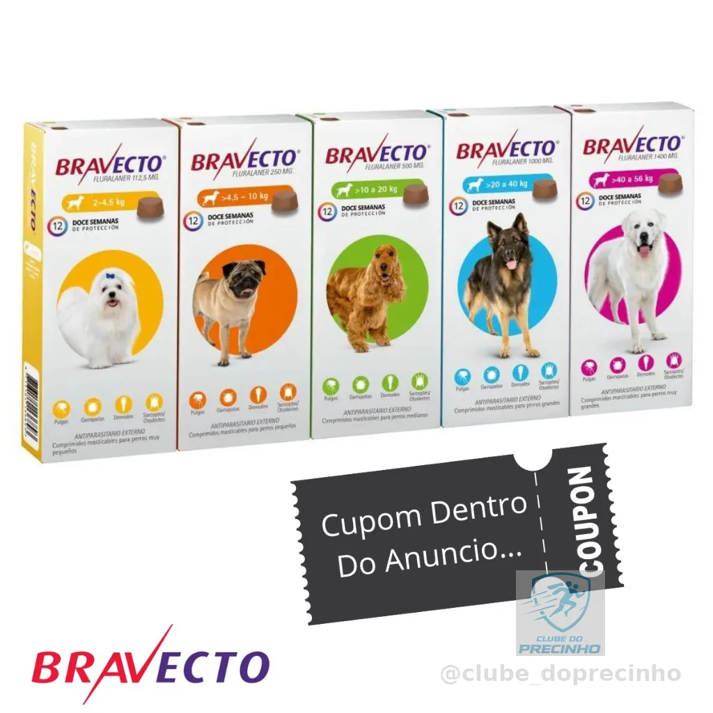 Antipulgas e carrapatos Bravecto original todos os tamanhos