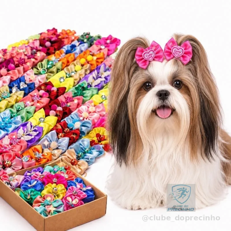 Kit Laços Pet 10/20/30 Unidades Sortidos para Cachorro e Gato Uso Doméstico e Banho e Tosa