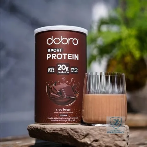Sport Protein, Dobro, Suplemento Proteico Vegetal em Pó, Blend de Proteínas de Arroz, Ervilha e Lentilha, Sabor Croc Belga - 450g