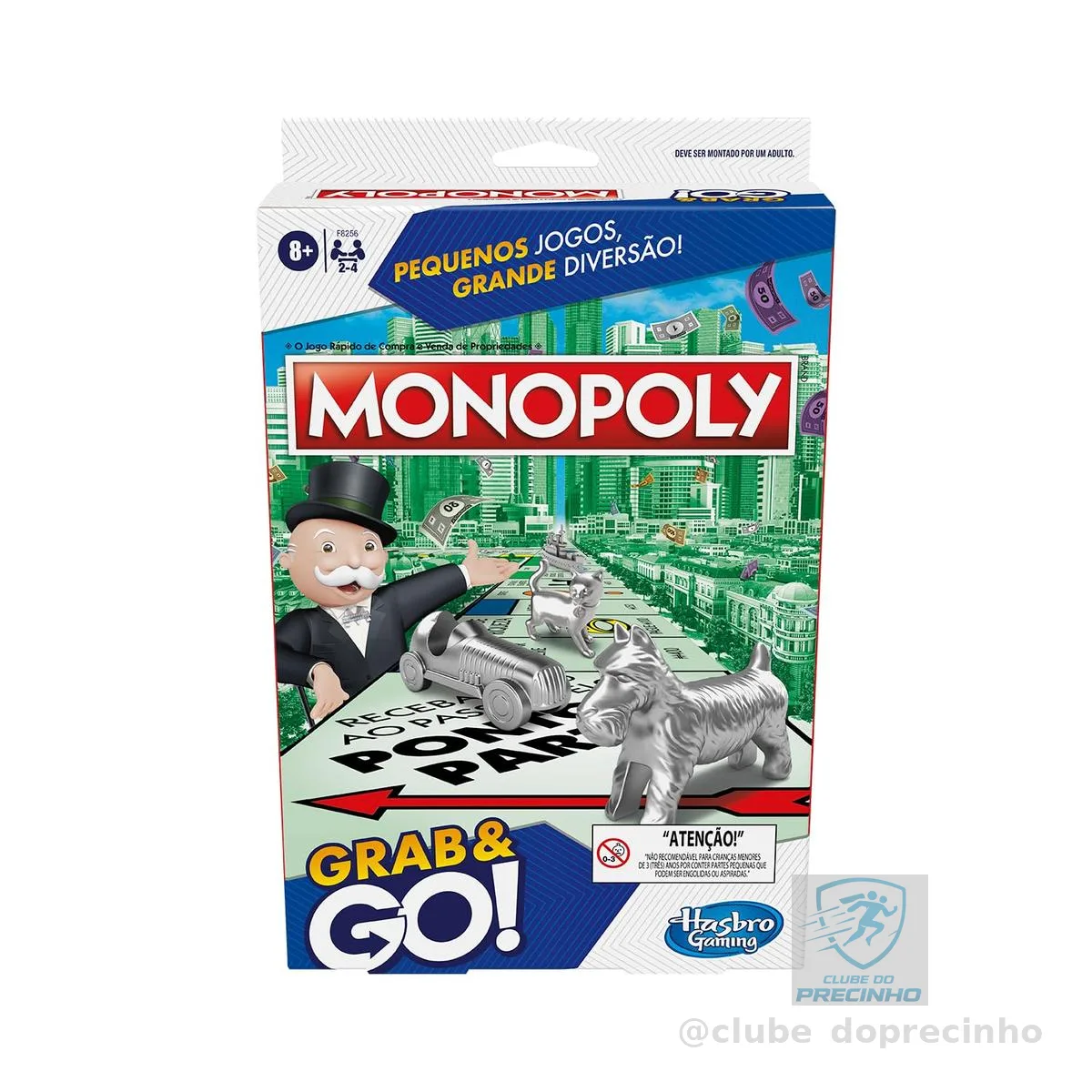 Hasbro Gaming Monopoly Grab and Go, jogo de tabuleiro portátil em plástico com peças de casas e dinheiro, brinquedo para crianças acima de 8 anos, presente