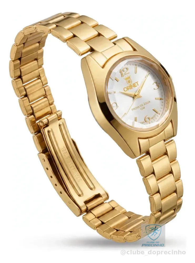 Relógio Feminino Orinet Original A Prova D Agua Luxo Gw Dourado Branco