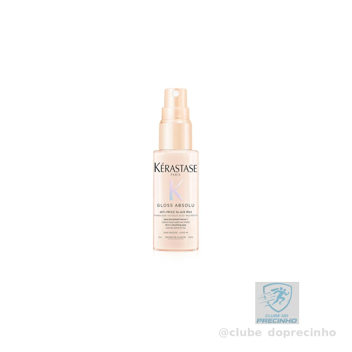 Kérastase, Spray, Gloss Absolu, Glaze Milk Anti-Frizz, para todos os tipos de cabelos, com ácido hialurônico, glicólico e óleo de rosa silvestre, proporciona brilho, protetor térmico, 45ml