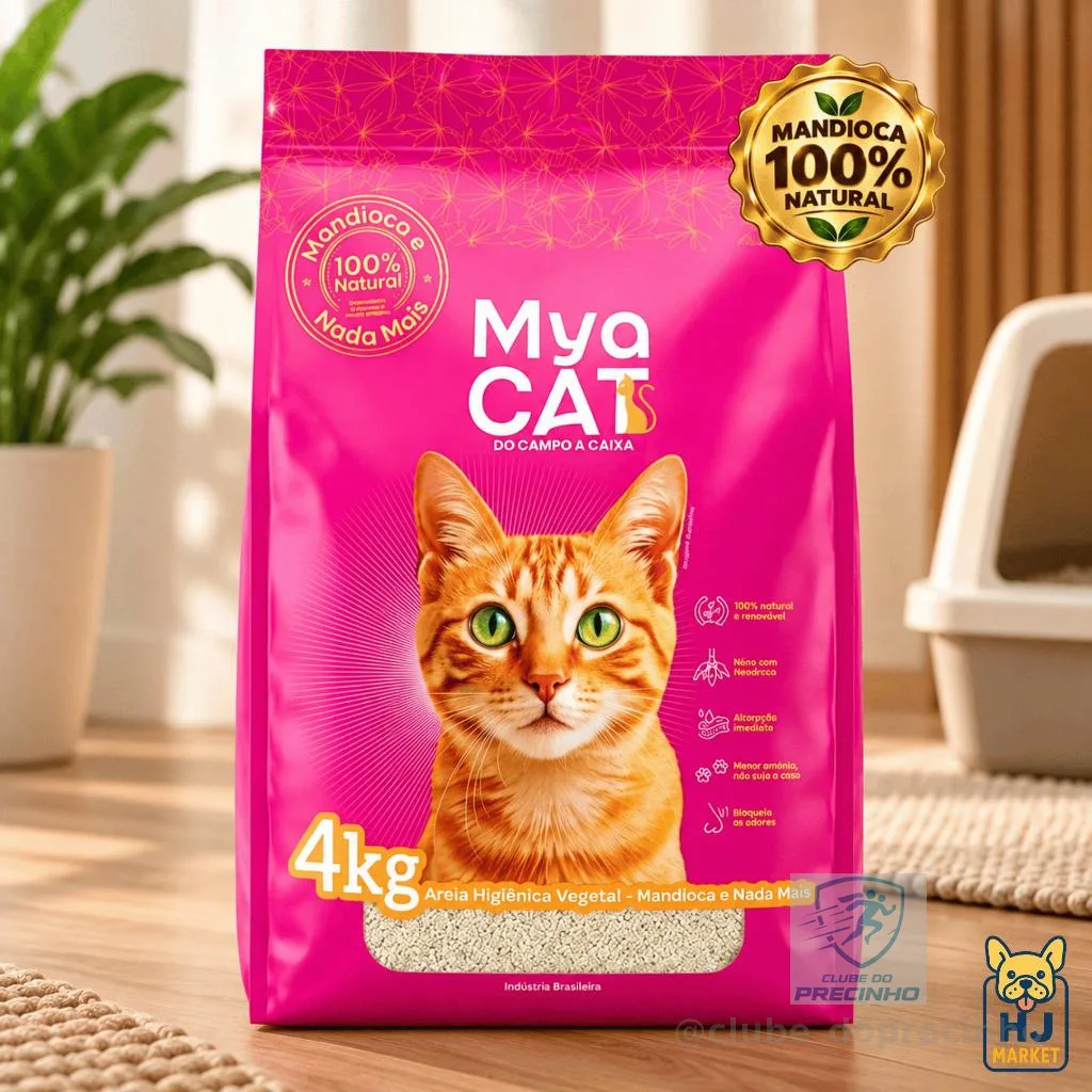 Areia Gatos Mya Cat 100% Mandioca Biodegradável Grãos Finos Higiênica 4kg