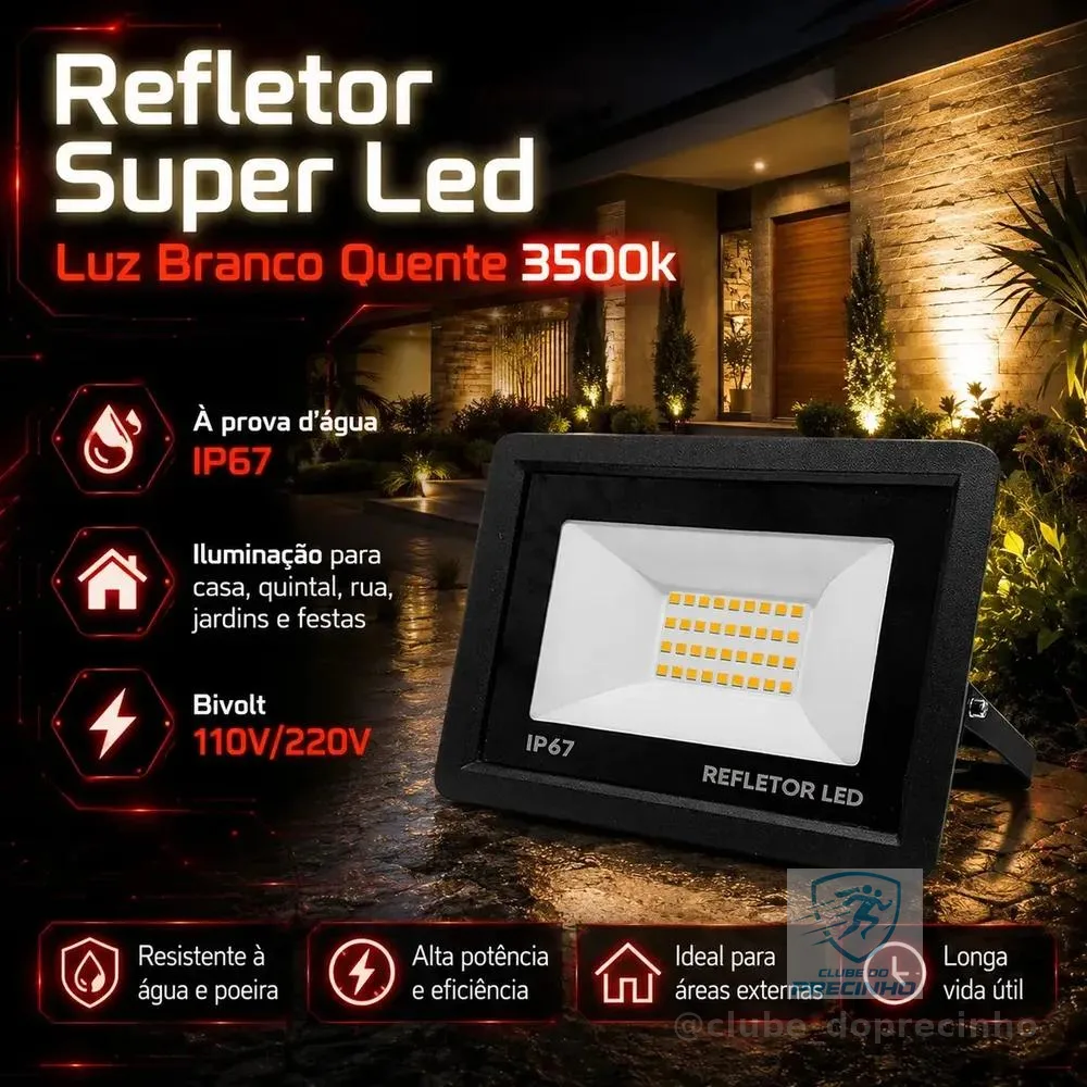 Kit 4 Refletores LED 300W UC68 Branco Quente 3500K IP67 Externo