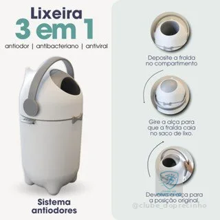 Lixeira Antiodor para quarto do Bebe, Banheiro, fraldas e Pet