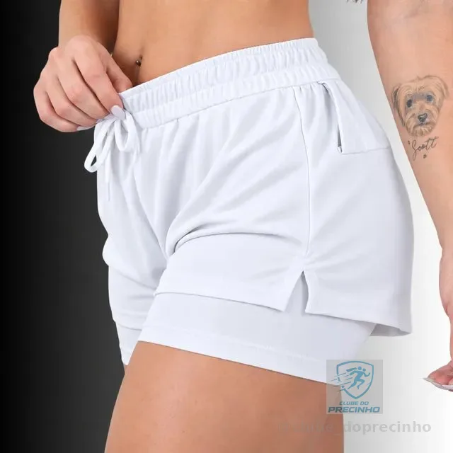 Shorts 2 Em 1 Feminino Academia Duplo Bolso Interno Corrida
