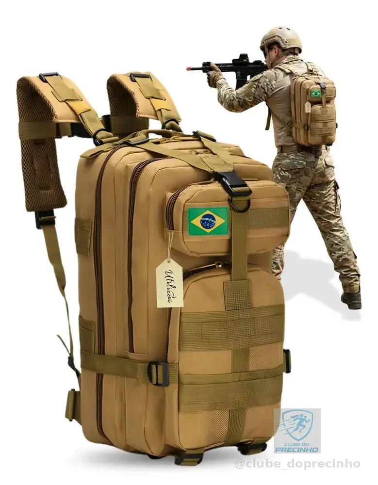 Mochila Tática Bolsa Militar Resistente 30 Litros Impermeável Super Reforçada Bandeira Brasil Brinde Utilizzei