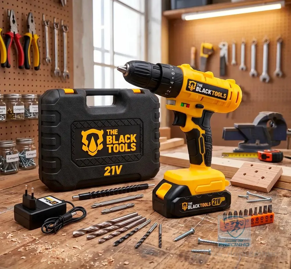 Parafusadeira Furadeira 21v 2 Baterias Profissional Bivolt Amarelo 127/220v 50/60hz