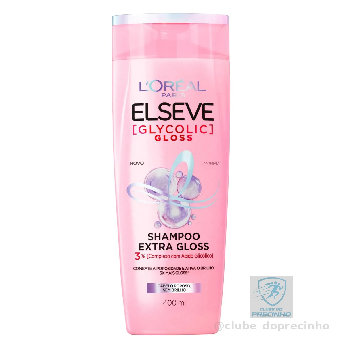 L'Oréal Paris Elseve Glycolic Gloss Shampoo Extra Gloss, Fórmula com pH Ácido e Ácido Glicólico, Limpeza Profunda e Combate a Porosidade dos Fios, 400ml