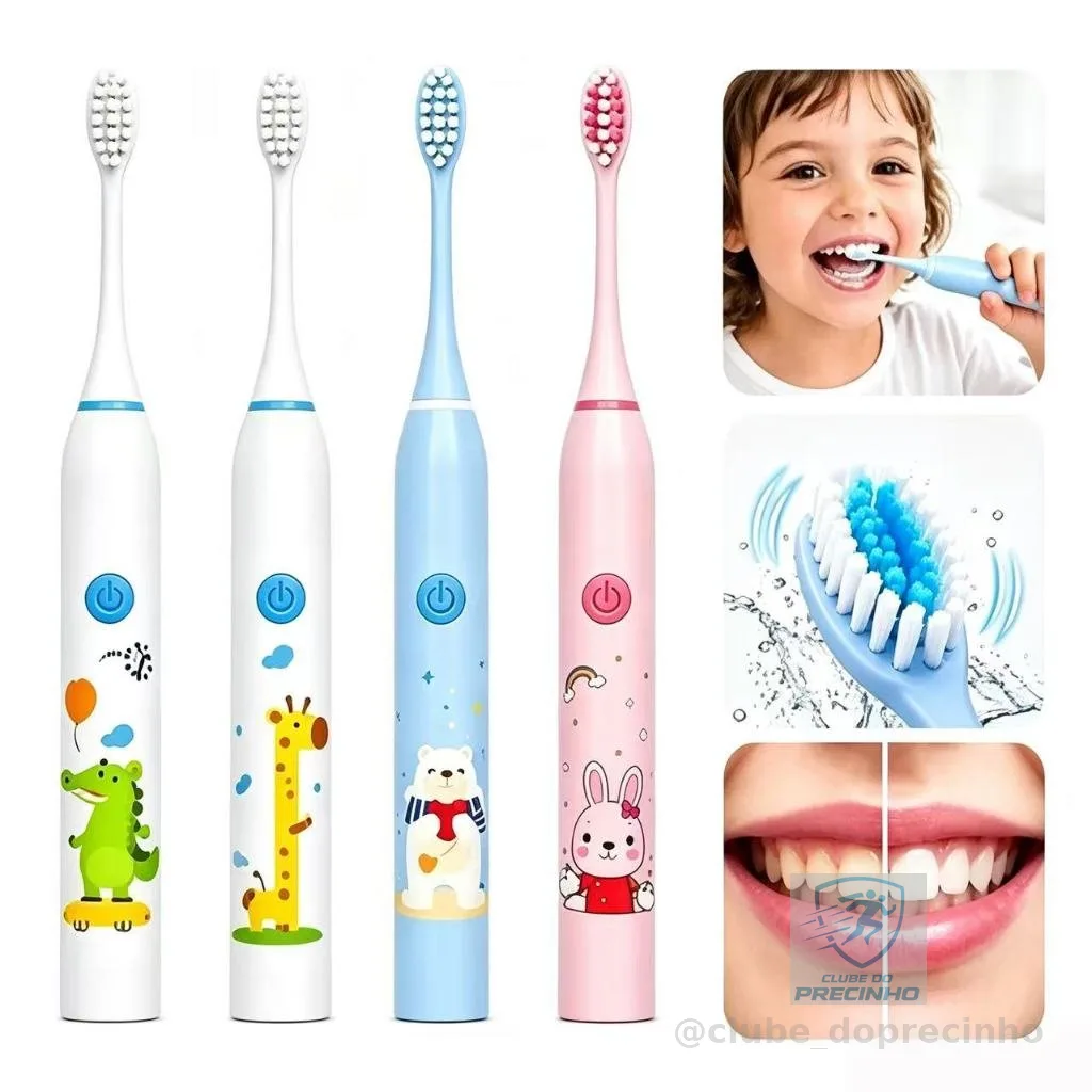 Escova Dental Elétrica Ultra-Sônica Para Crianças Acústica Onda Fofa Cabelos Suaves Dupla Face Limpa Cuidados