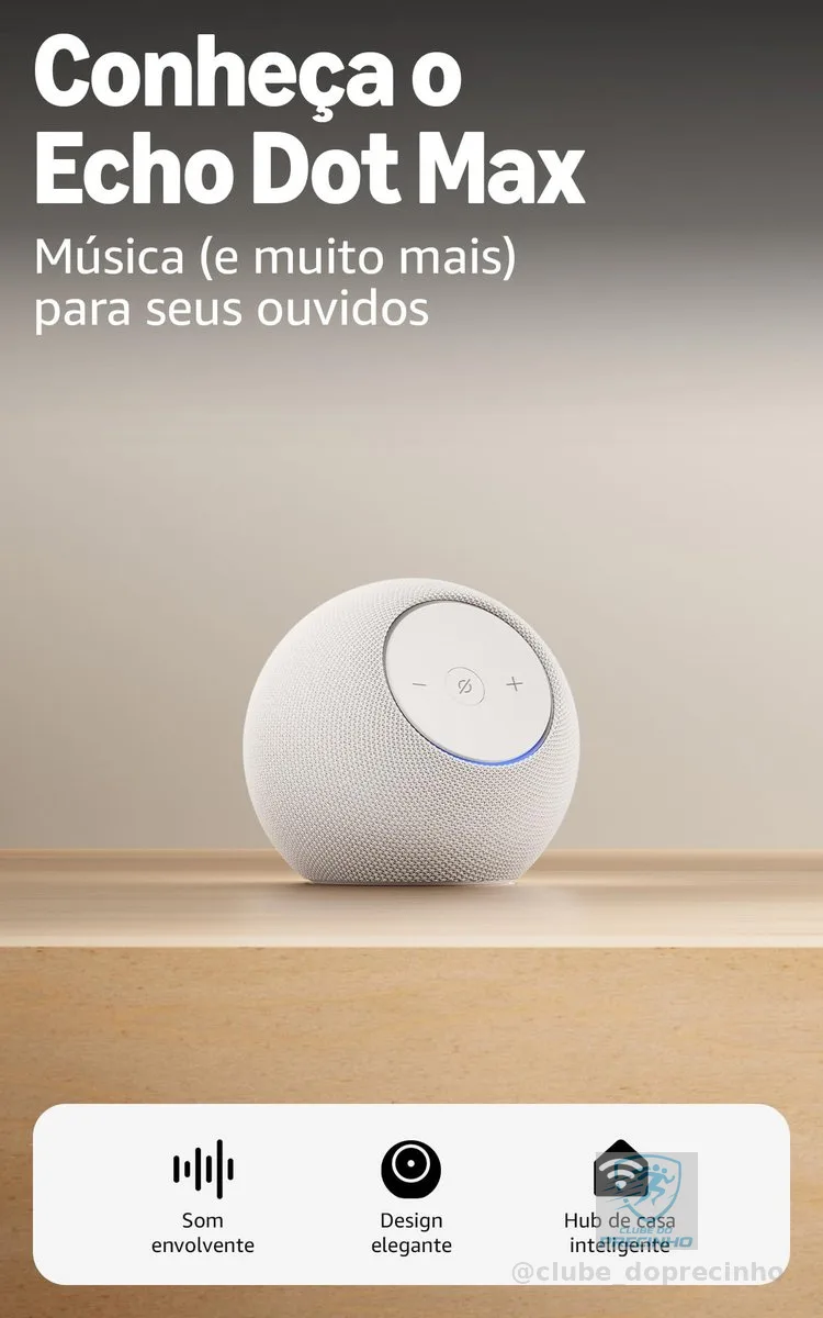 Amazon Echo Dot Max (Geração mais recente), smart speaker com Alexa, som envolvente e hub de casa inteligente integrado, ideal para sua sala de estar, Cor Branca, com Acesso Antecipado à Alexa+