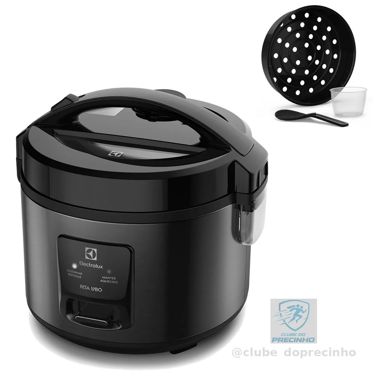 Panela Elétrica Electrolux vapor arroz capacidade 2L 6 Xícaras 2 em 1 timer panela removivel antiaderente tampa com visor transparente ERC10 inox 127v por Rita Lobo