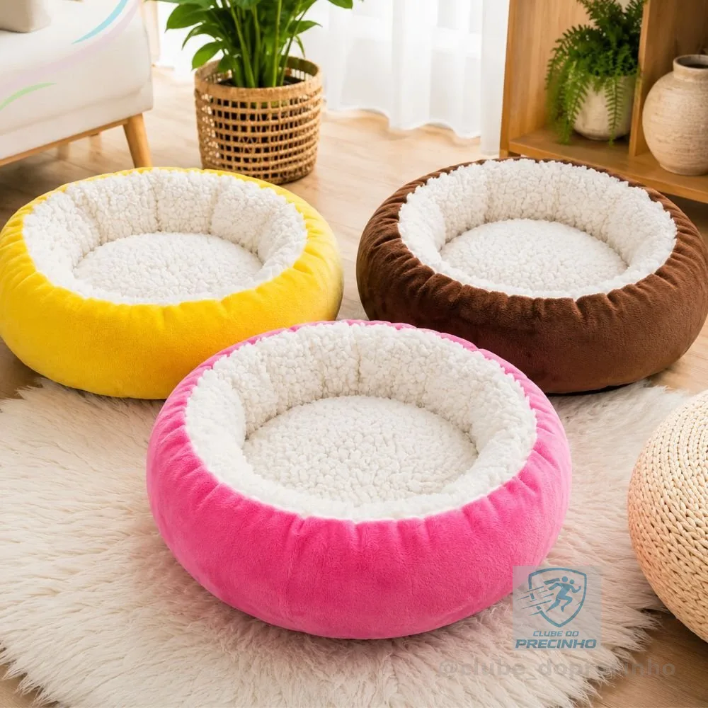 Caminha Redonda Pets Sherpa para Cães e Gatos Macia Quente Confortável Pele de Carneiro Cama Pet Tamanhos: P, M e G