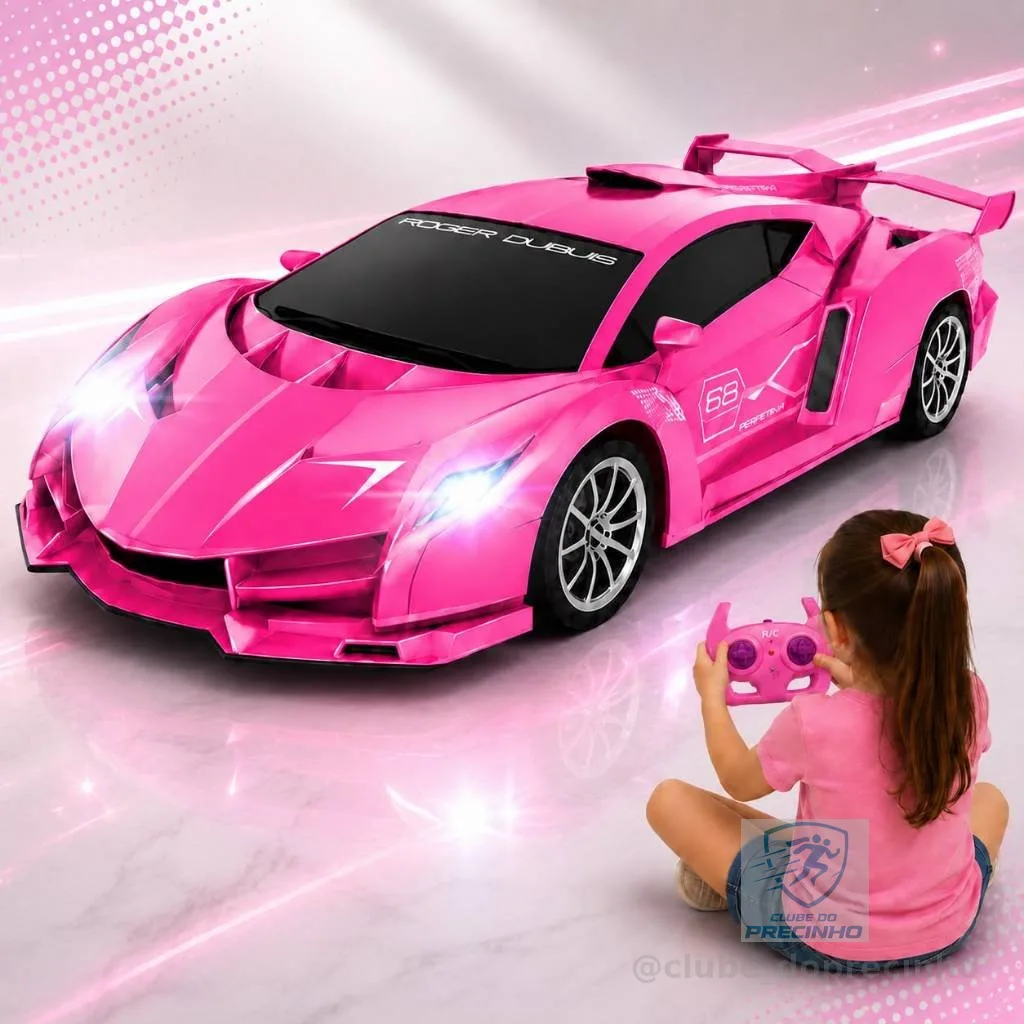Carro de Corrida Infantil com Controle Remoto 4 Funções Luzes LED Rosa ou Roxo