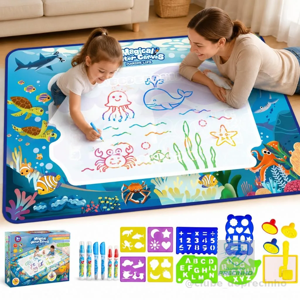 Tapete de Água Mágico Brinquedo Educativo para Criatividade Reutilizável com 3 Canetas Presente