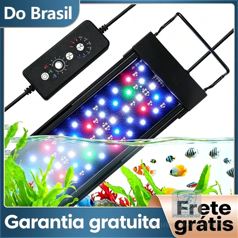 Luminária LED Aquário Full Spectrum Newpet Timer Memória 10 Níveis Suporte Ajustável IP67 Bivolt