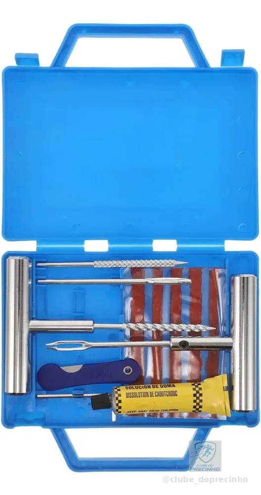 Kit 8 Reparo Pneu Sem Câmara + Maleta Remendos Moto E Carro