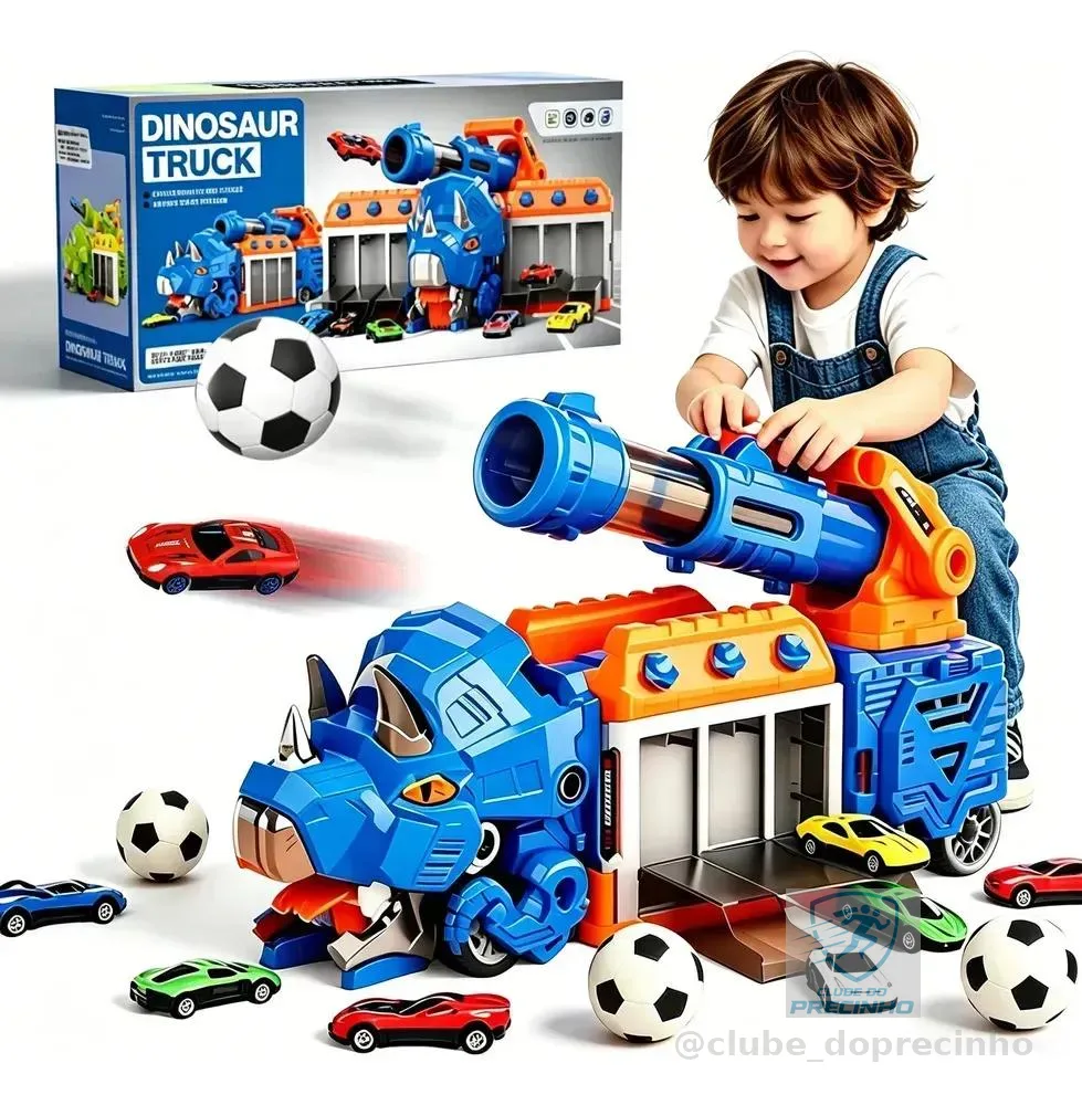 Caminhao Dinossauro 3 Em 1 Engole Carro E Lança Bola Futebol Azul