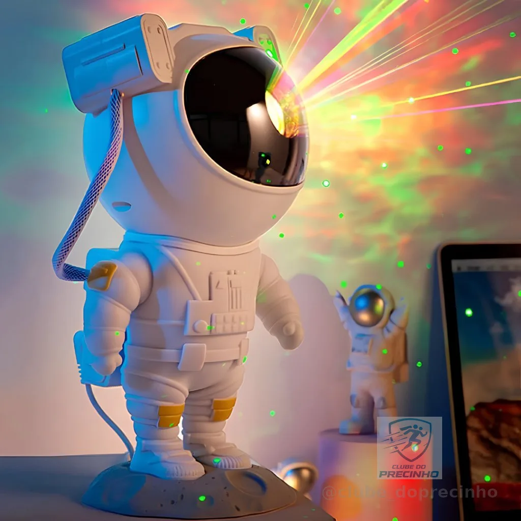 Luminária Astronauta Projetor De Luz  Noturna Controle Remoto Galáxia Nebulosa Estrelas Rotação 360 Cabeça Magnética