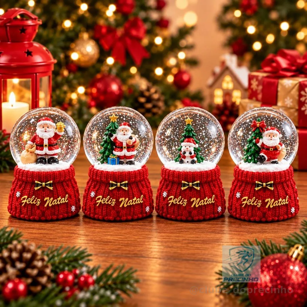 Globo de Neve Natalino Com Luzes Enfeite de Natal 9CM Com LED Decoração De Natal