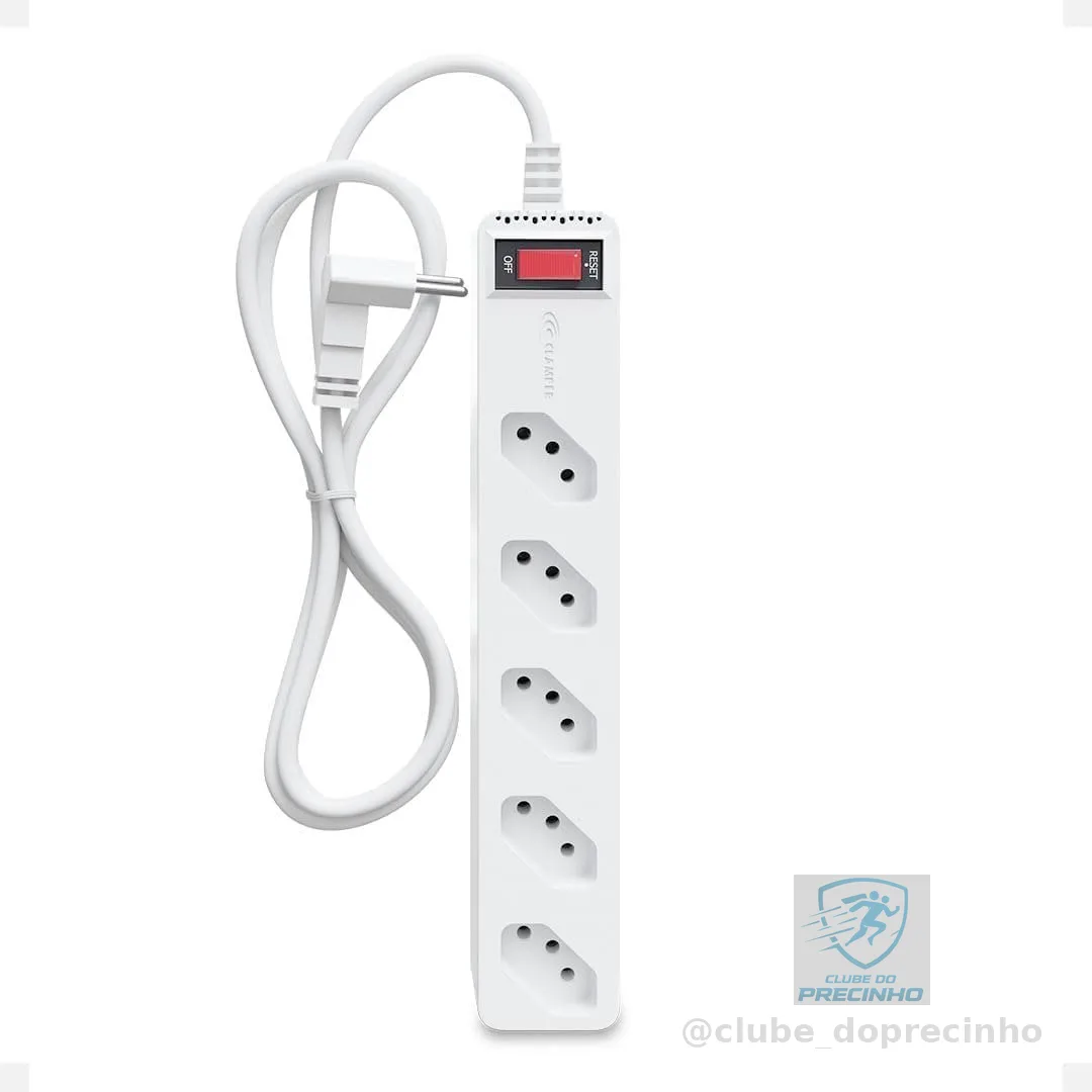 Filtro de Linha iCLAMPER Energia 5 com Proteção contra Surtos Elétricos(DPS) LCF 5 Tomadas, 3 Pinos, 10 Amperes para PC, Notebook, Monitor, Impressora, PS5, Alexa e etc, Bivolt, Cabo de 1m Branco