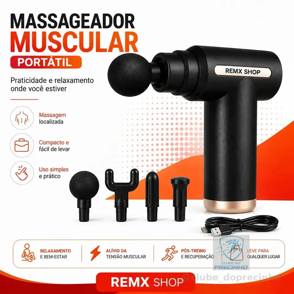 Massageador Pistola Elétrica Profissional Muscular Portátil Aparelho Fisioterapia Liberação Corporal 6 Velocidades 4 Cabeças Recuperação Muscular Alivio Relaxamento