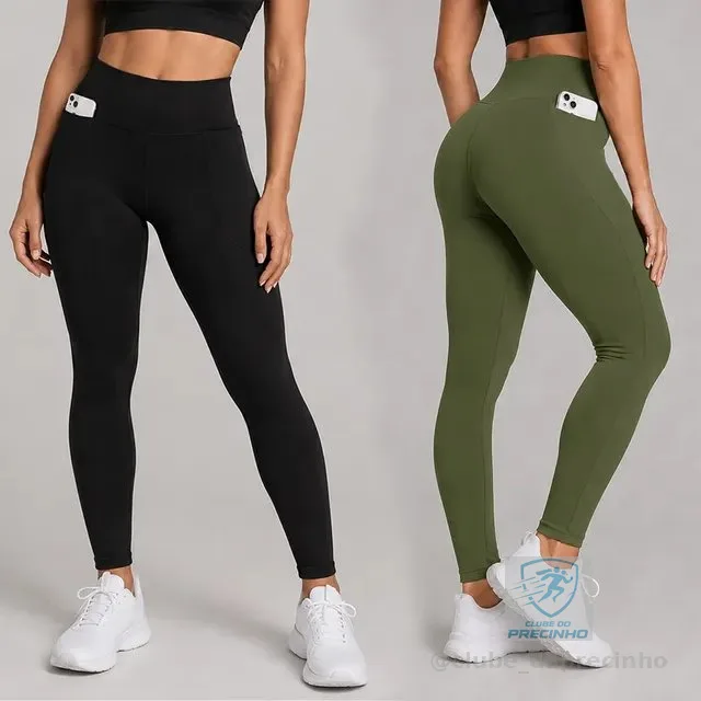 Kit 2 Calças Legging Feminina Grossa Cintura Alta Com Bolso