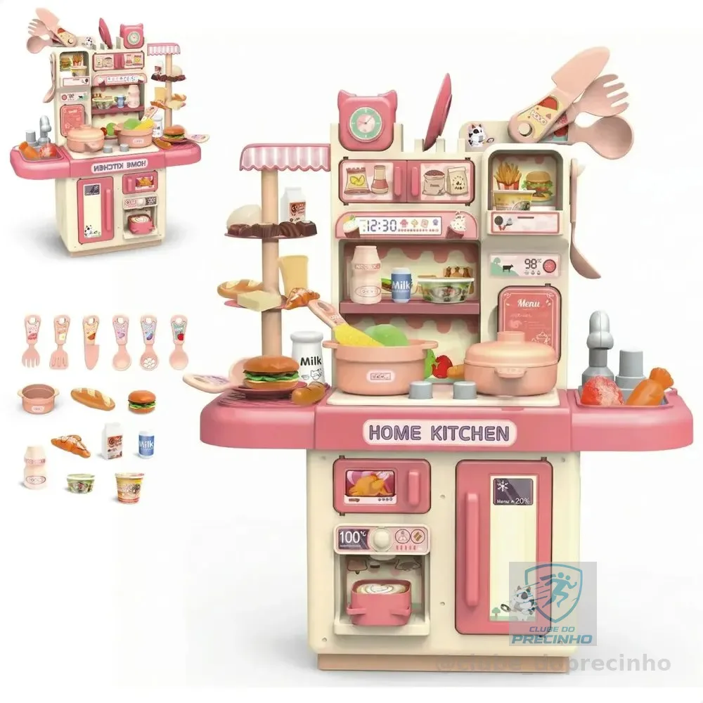 Cozinha Infantil Brinquedo Com Luz 33 Acessórios Sai Água Rosa