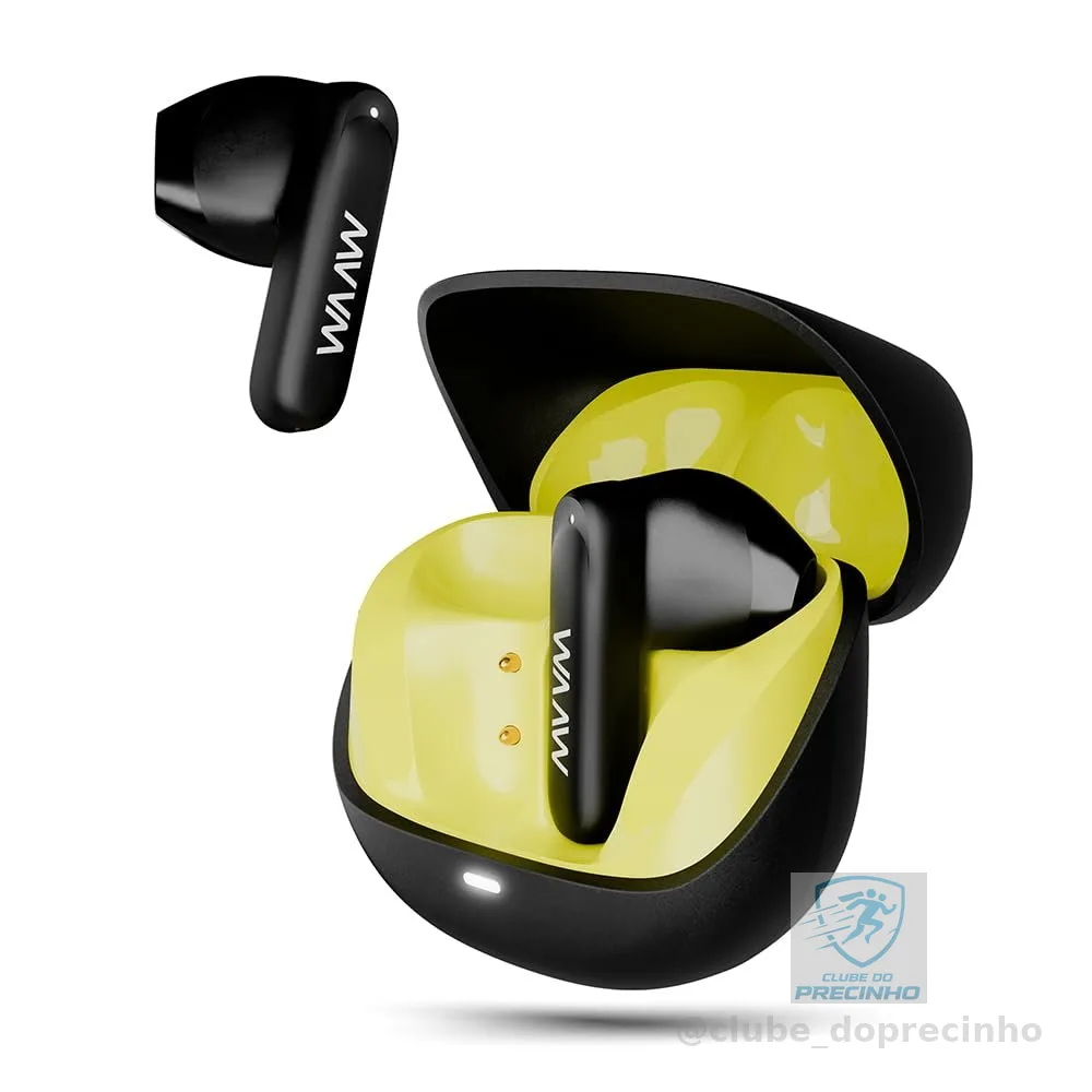 WAAW MOB 210 Fone Sem Fio 22h IPX4 Design Confortável Sem Borrachinha Microfone Integrado