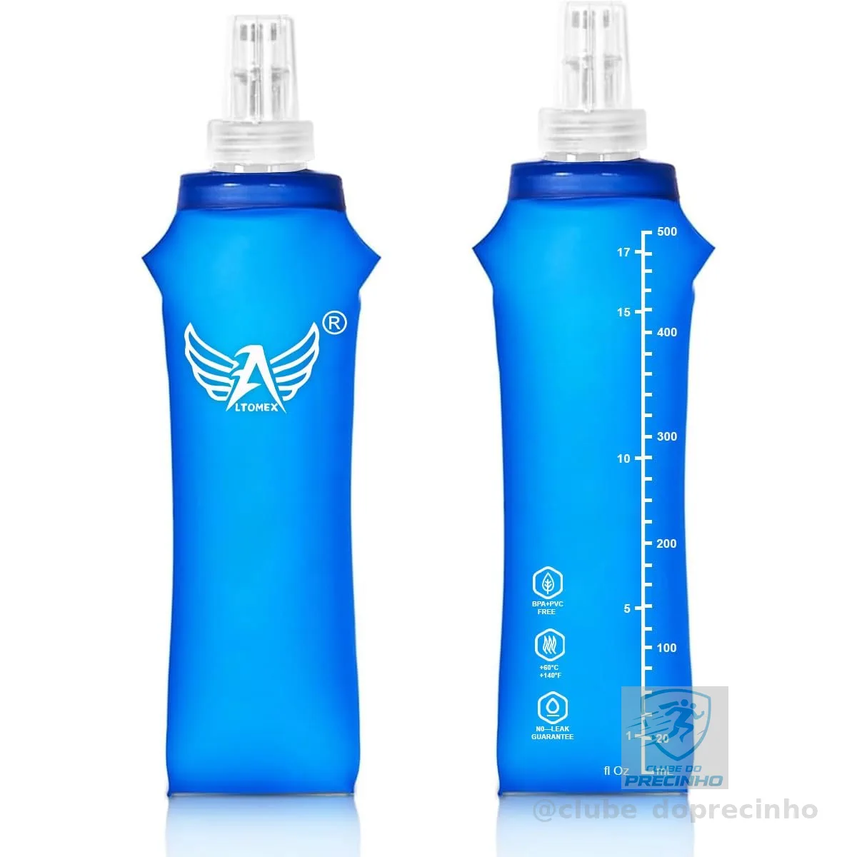 2x Garrafa de Água Dobrável para Esportes, 500ml, Bico Anti Vazamento, Livre de BPA, Azul