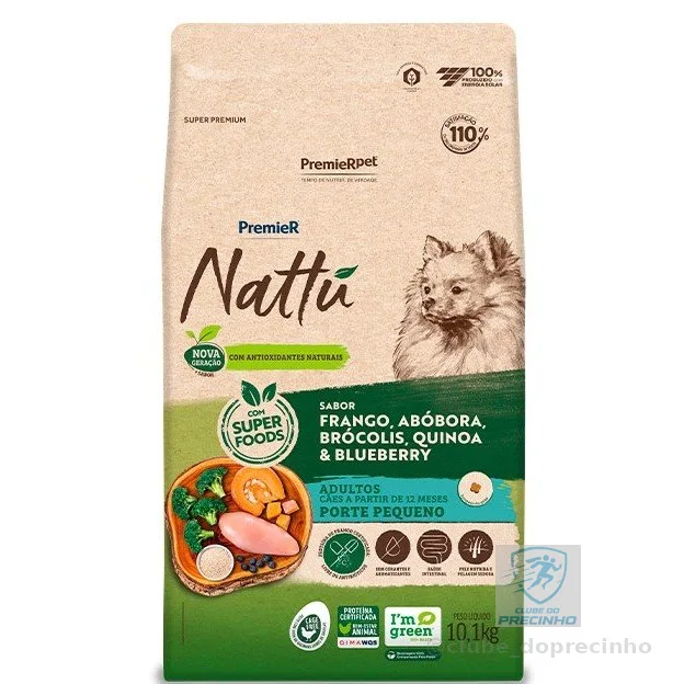 Ração Premier Nattu Cães Adultos Raças Pequenas Abóbora 10,1kg