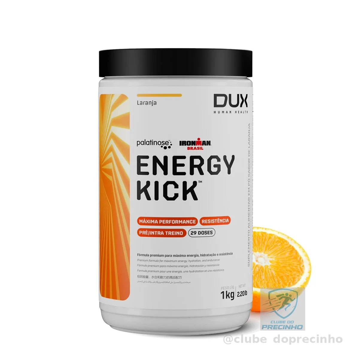 DUX HUMAN HEALTH Energy Kick Laranja 1000g - Pré‑treino em Pó com Cafeína e Taurina