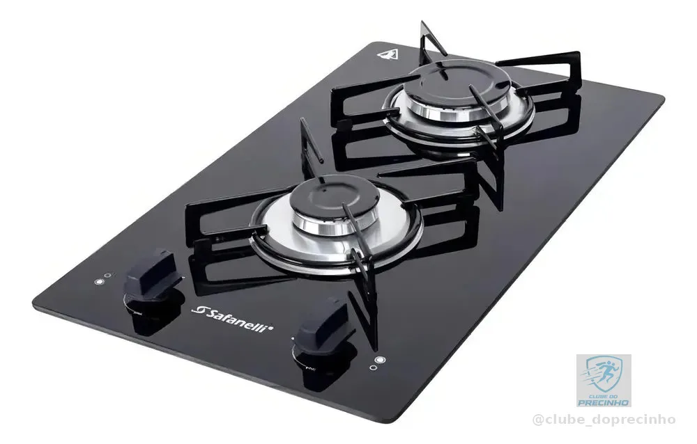 Cooktop Safanelli de Vidro Preto com 2 Bocas para Gás GLP
