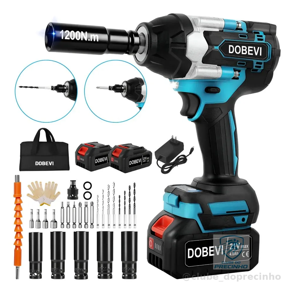 1200n.m Chave De Impacto 3 Em 1 + 2 Bateria Sem Fio Dobevi Azul 127/220v
