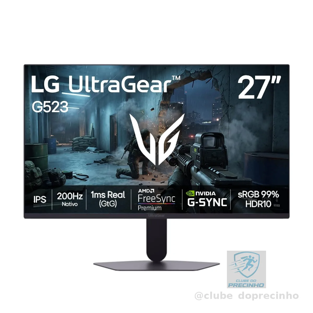 LG UltraGear Monitor Gamer 27" IPS 200Hz, 1ms (GtG), Full HD (1920x1080), HDR10, NVIDIA G-SYNC AMD, FreeSync Premium, sRGB 99%, Preto - 27G523B