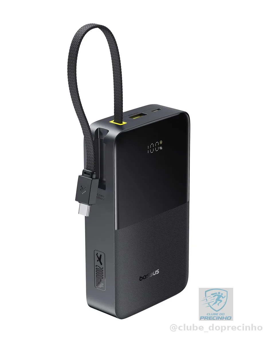 Baseus Power Bank EnerFill FC51 Bipow2 Pro com Display Digital e Cabo Embutido 20000mAh 22.5W, Preto Cósmico