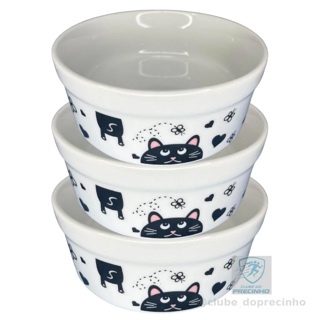 Kit Comedouro Bebedouro 3 Peças Pet Felino 300Ml Gato Borboleta Exclusivo