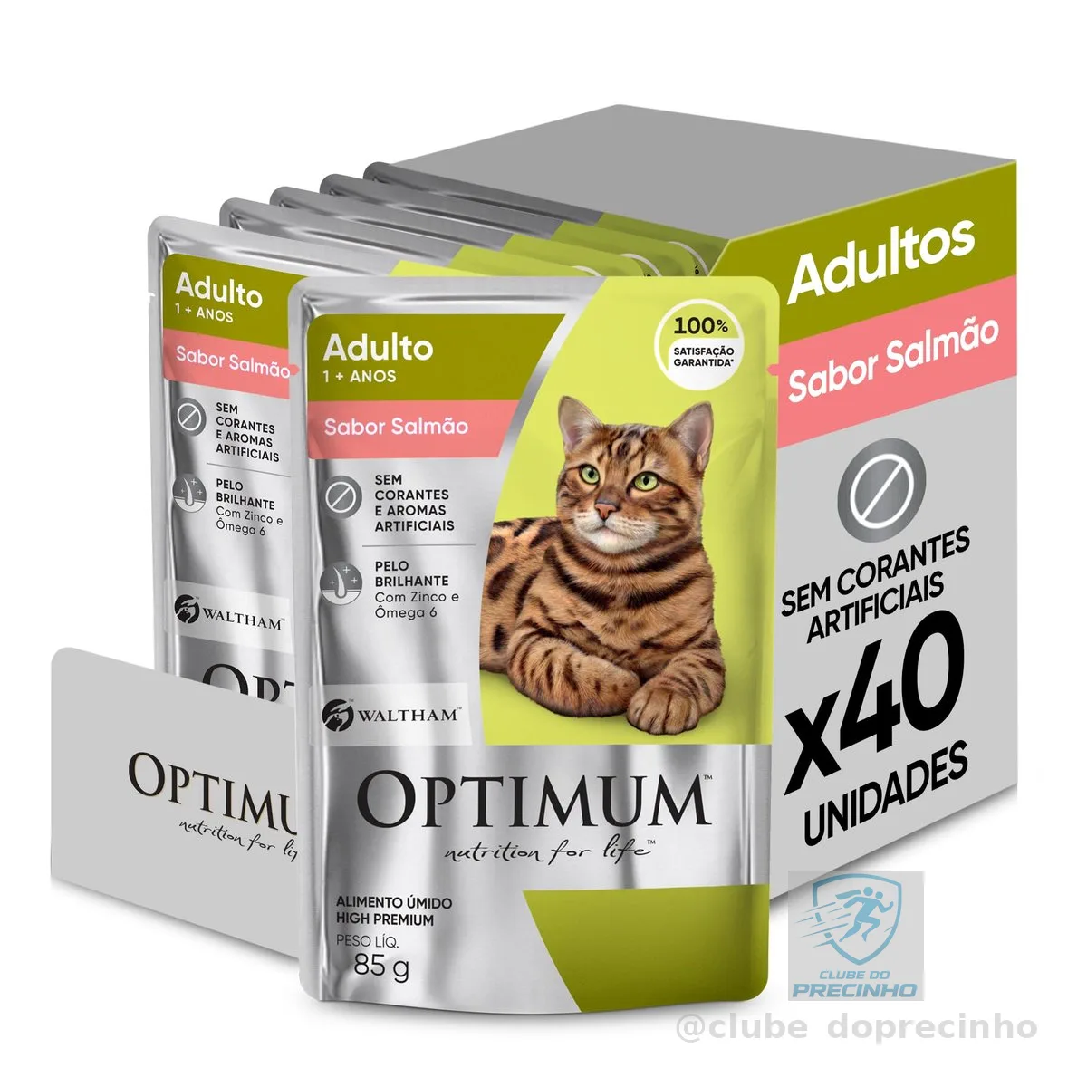 Pack Ração Úmida Optimum Sachê para Gatos Adultos Sabor Salmão 85g - 40 unidadaes