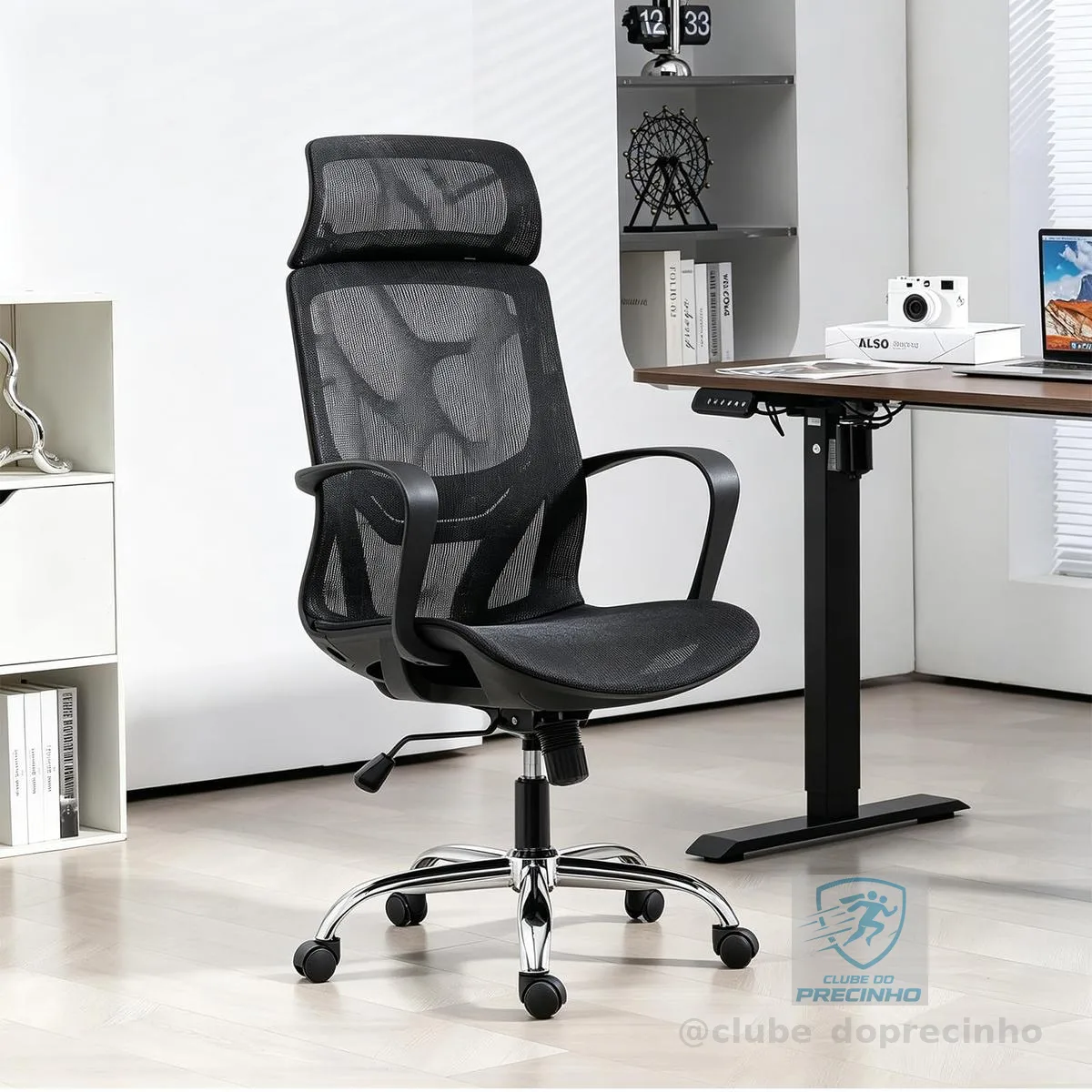 Cadeira de Escritório Ergonômica em Malha, Assento em Formato U, Altura Ajustável – Ideal para Escritório e Home Office (Preto)