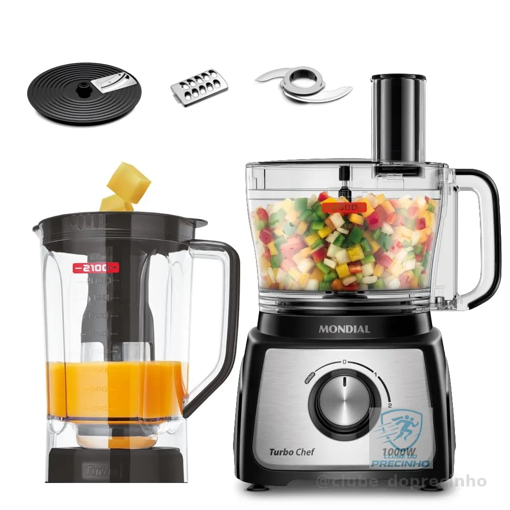 MONDIAL Multiprocessador Turbo Chef 5 em 1, Preto, 1000W, 220V - MPN-01-B