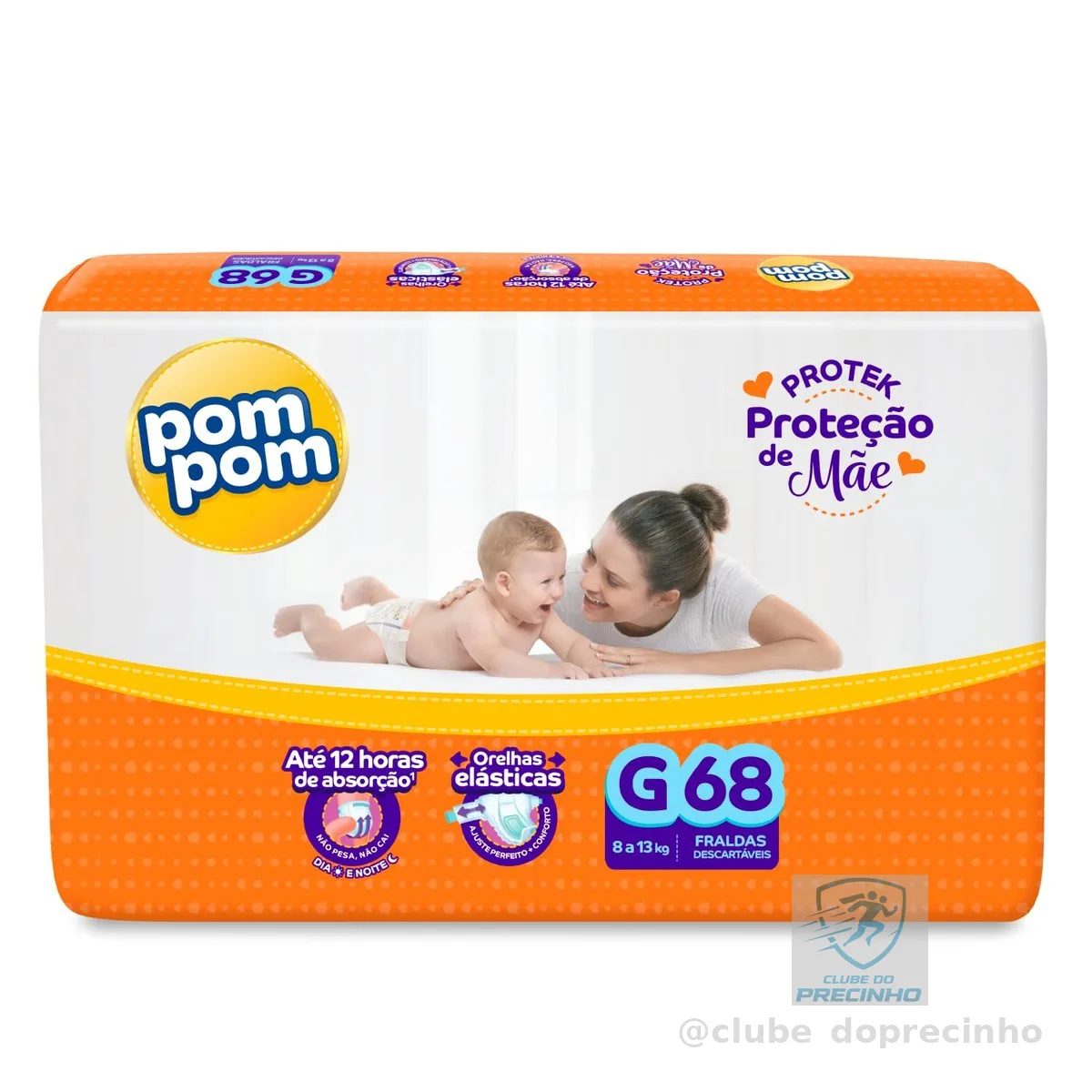 Fralda Pom Pom Protek Proteção de Mãe Hiper G 68 Unidades