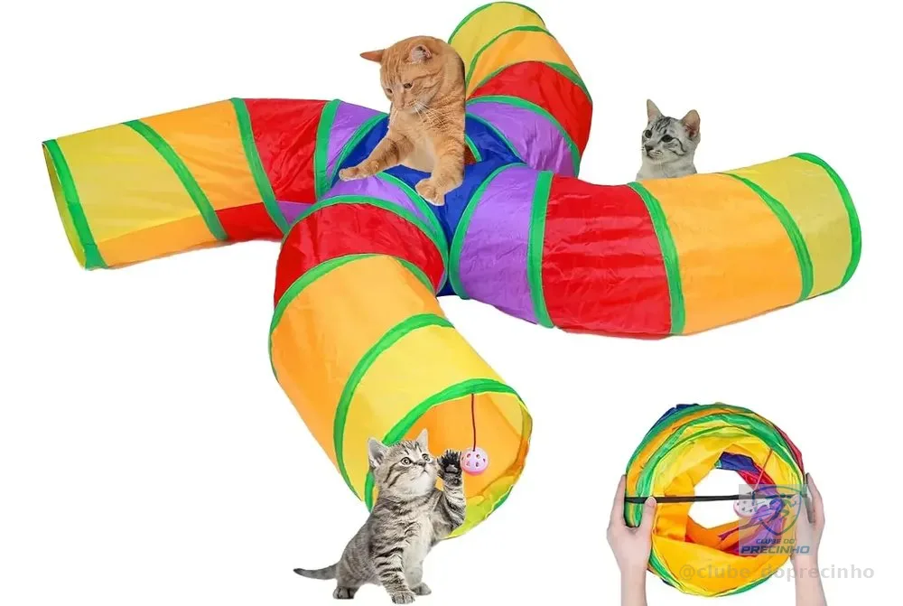 Brinquedo Gato Tunel Para Gato Interativo Dobrável 4 Saídas Colorido