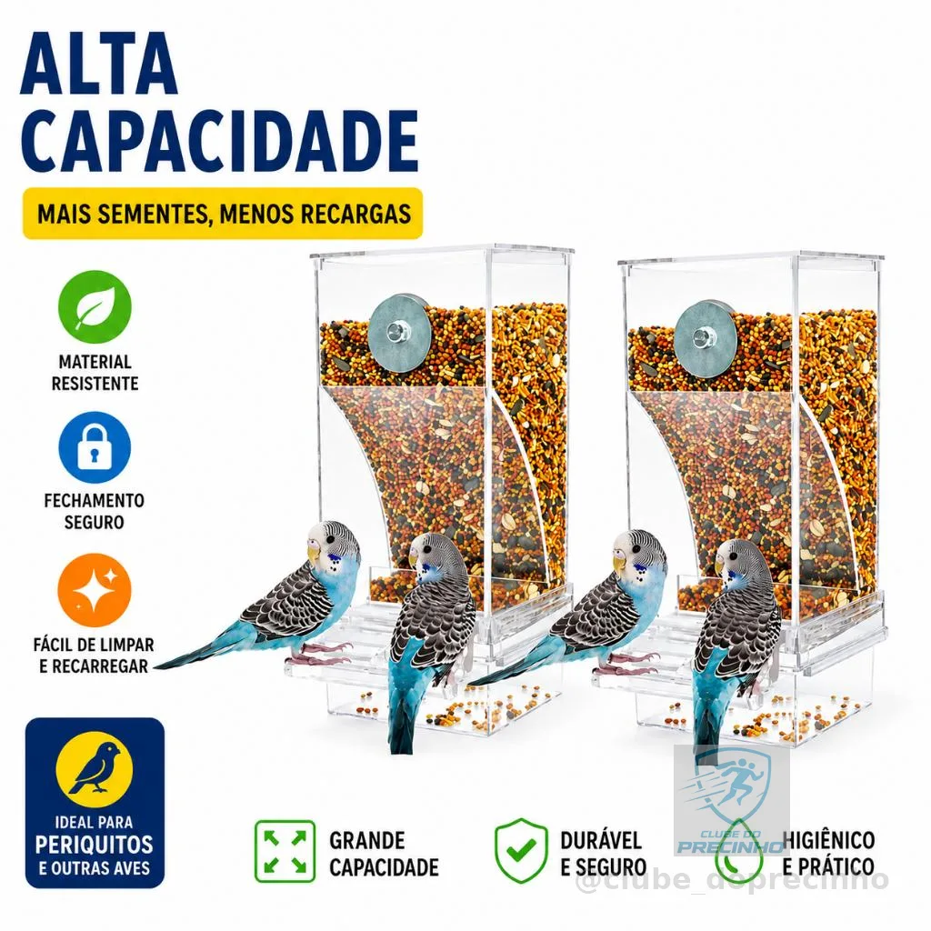 Alimentador Automático de Pássaros Acrílico Recipiente de Sementes Sem Bagunça