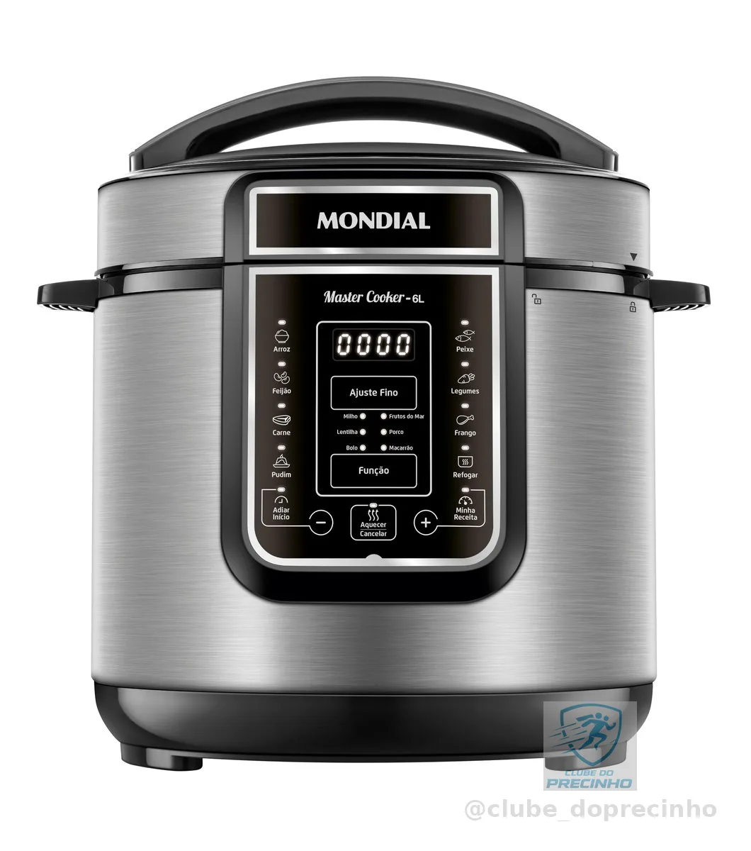 MONDIAL Panela de Pressão Elétrica Digital 6L, Preto/Inox, 1000W, 220V - PE-60-6L-I