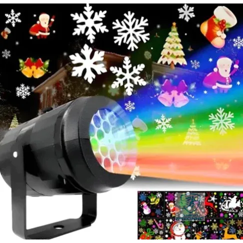 Projetor Natalino Refletor Luzes de Natal Com 16 Desenhos 3D A Laser Decorativo Bivolt Portátil