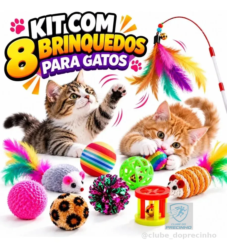 Kit 8 Brinquedos Interativos Para Gato Com Varinha Diversão