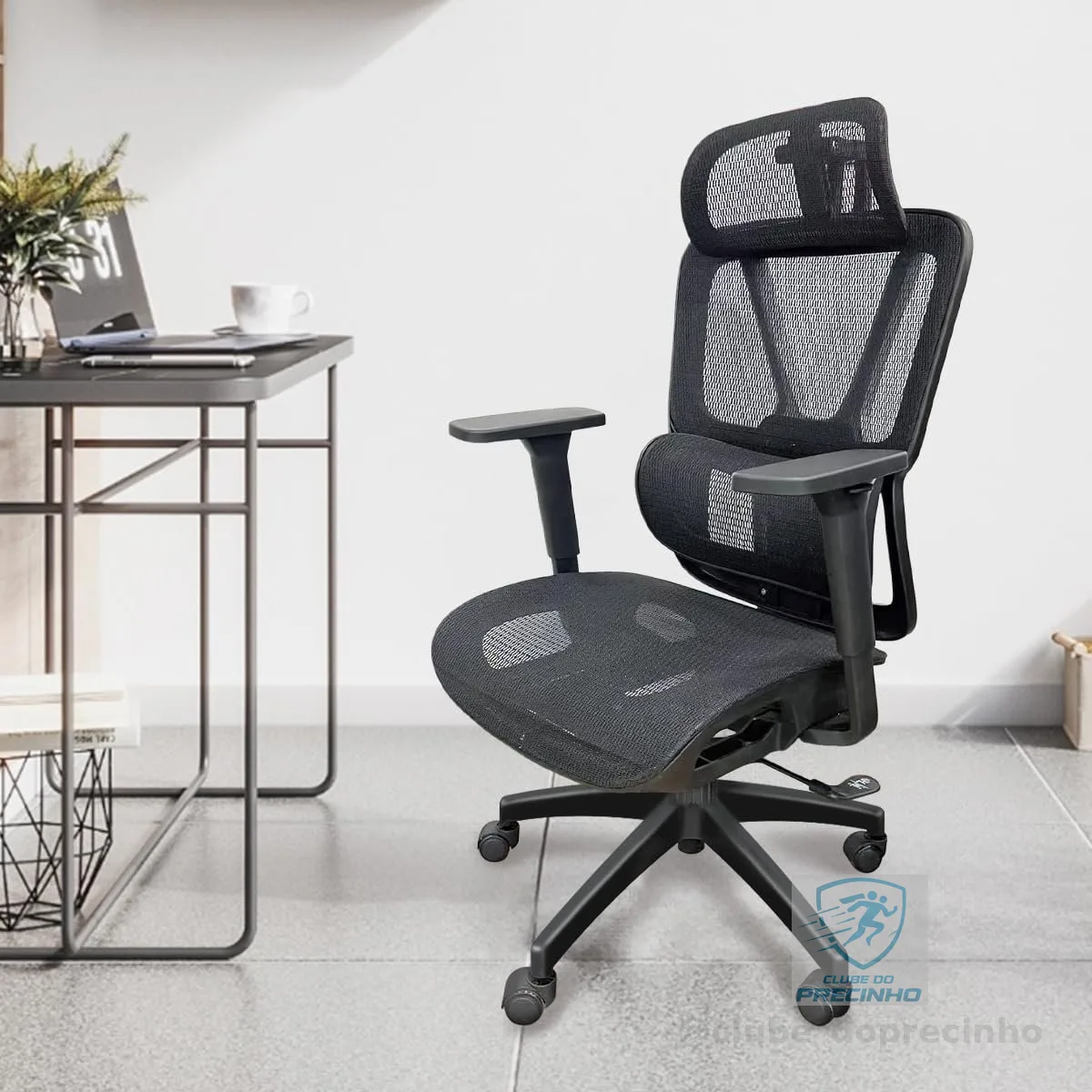 Cadeira de Escritório Ergonômica Python Fly em Malha - Testada conforme NR-17, Lombar Integrada Fixa, Assento Arejado, Braços 3D, Suporta até 150kg(preto)